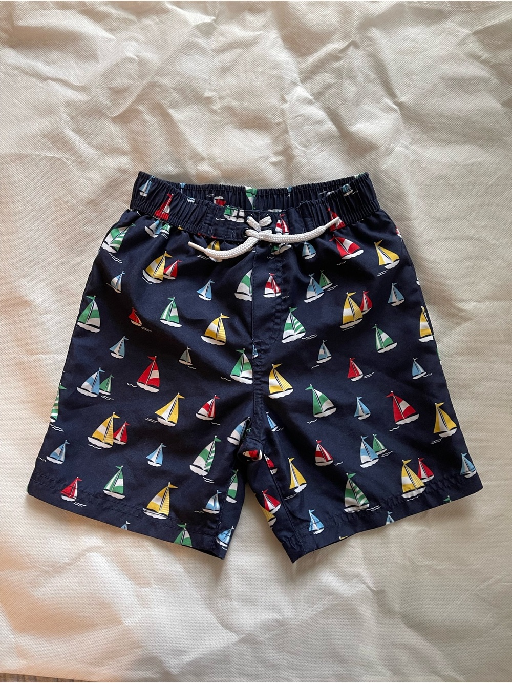Little Me Navy Sailboat Shorts with Multicolor Boats